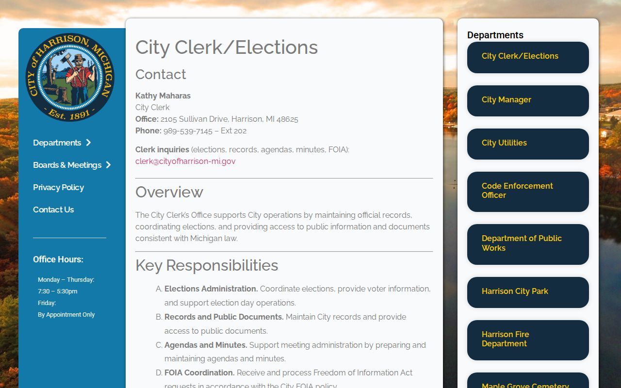 Harrison warrant lookup: city clerk and FOIA page for public record requests