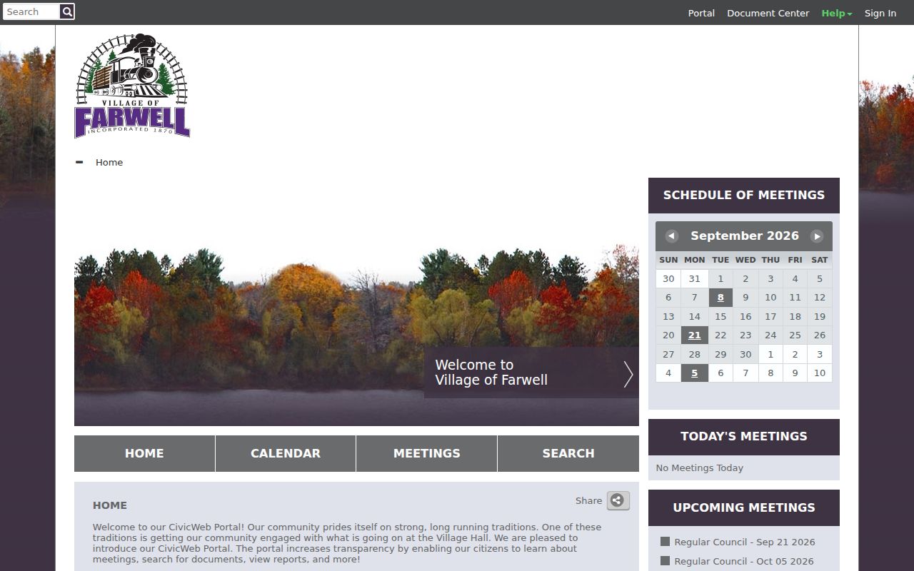 Farwell warrant check: village public document and meeting portal interface