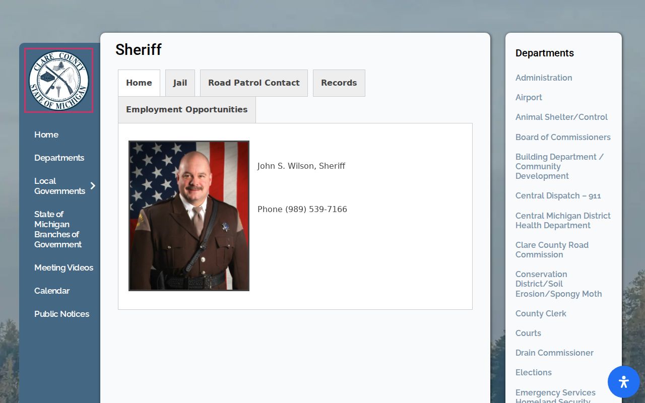 Clare County warrant records: sheriff contact and records division page for the Clare County Sheriff